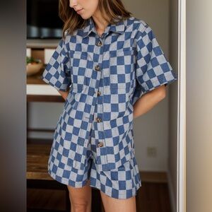 Checkered Button Up Half Sleeve Top and Shorts Set